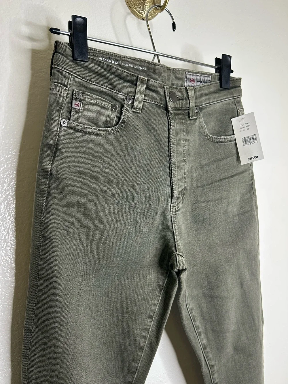 NWT AG Alexxis Slim Leg High Rise Vintage Fit Jean in Sulfur Green Size 26